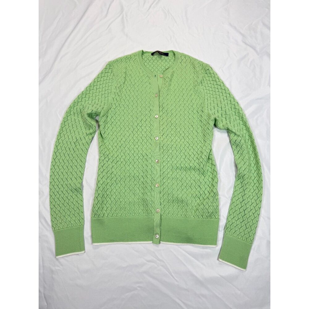 Brooks Brothers Sea Island Cotton Green Cardigan Sweater Women S